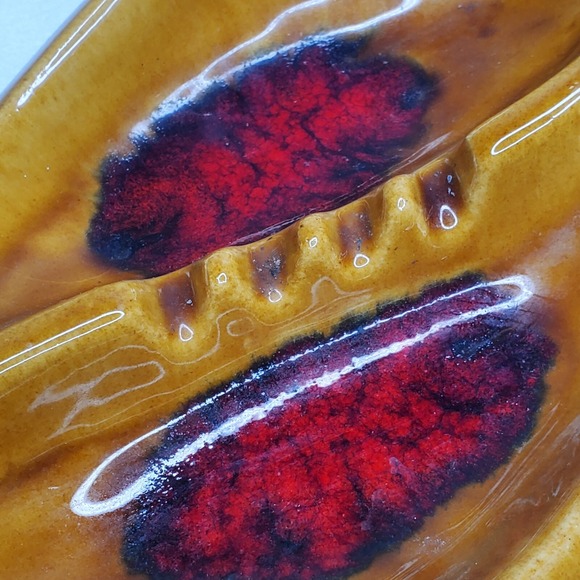 Vintage Marcia California Pottery Ashtray art deco Gold Red Blue Glazed MC 60s - Picture 4 of 7